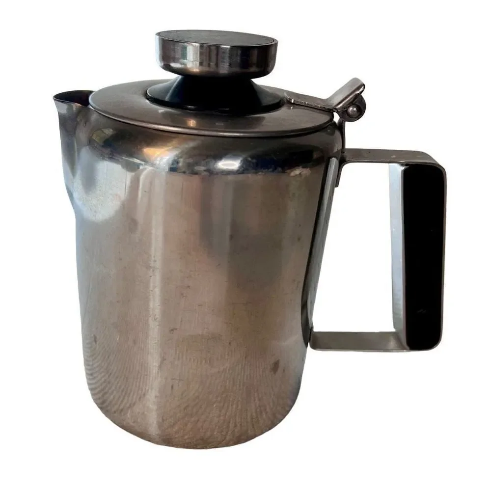 VTG Stainless Steel Restaurant Style Teapot, Flip Top, Black Inlay Handle & Top